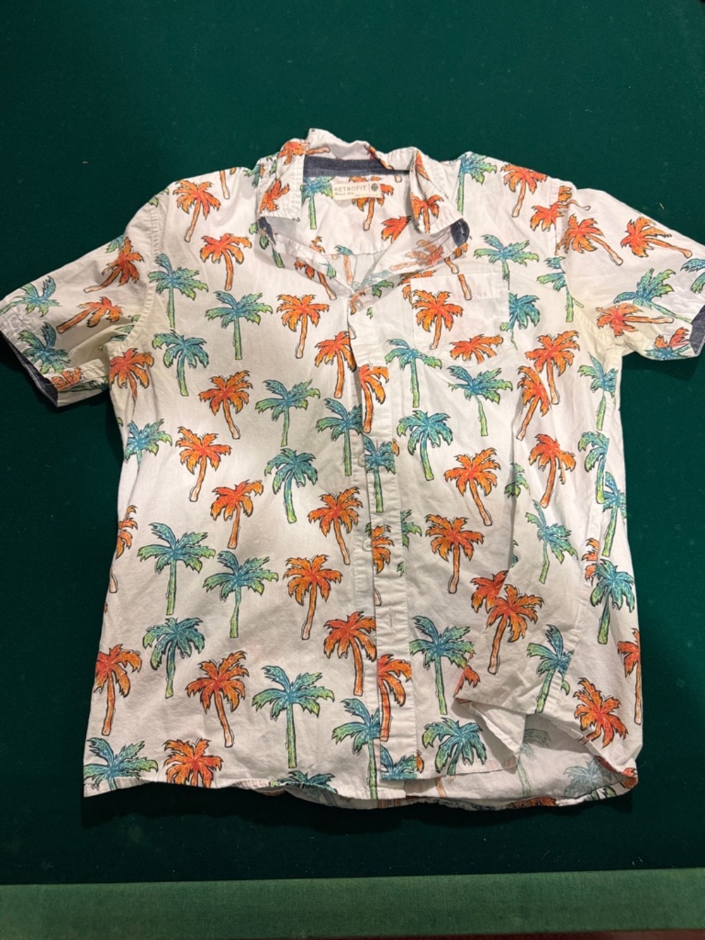 Retrofit White Short Sleeve Shirt with Orange & Teal Palm Print